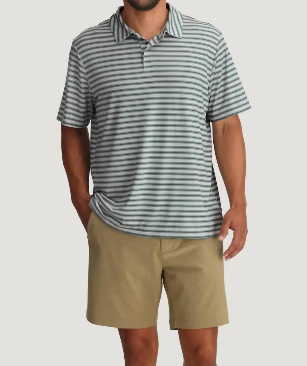 NEW FREE FLY elevate two-button polo in heather aspen grey stripe